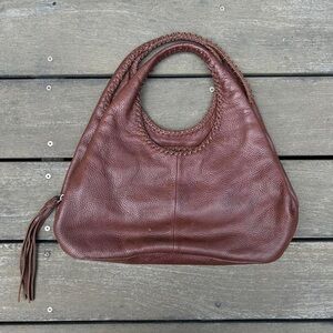 Tan Brown Leather Banana Republic Shoulder Bag Purse Hobo Bag w/ Tassel Zipper